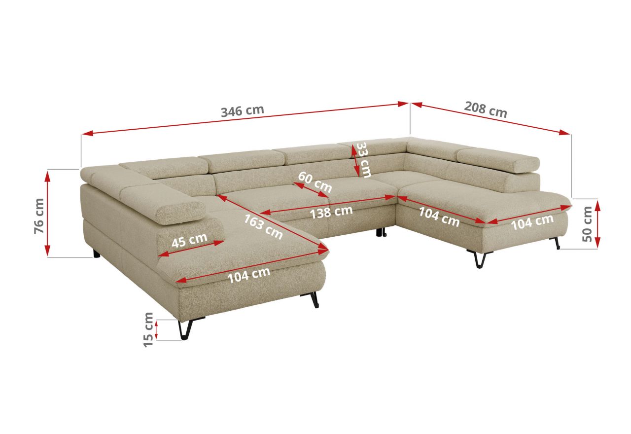 Narożnik PABLO U - uniwersalny - kremowy, struktura