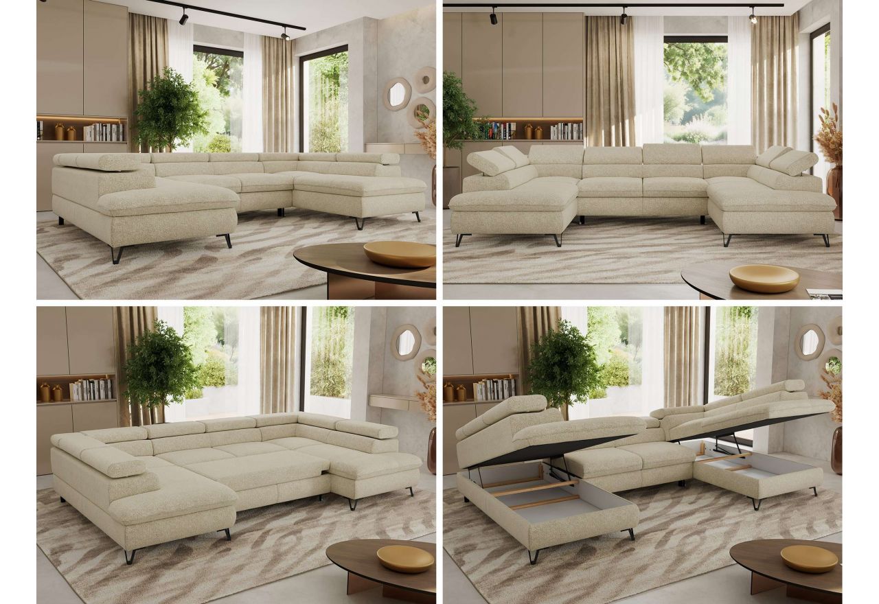 Narożnik PABLO U - uniwersalny - kremowy, struktura