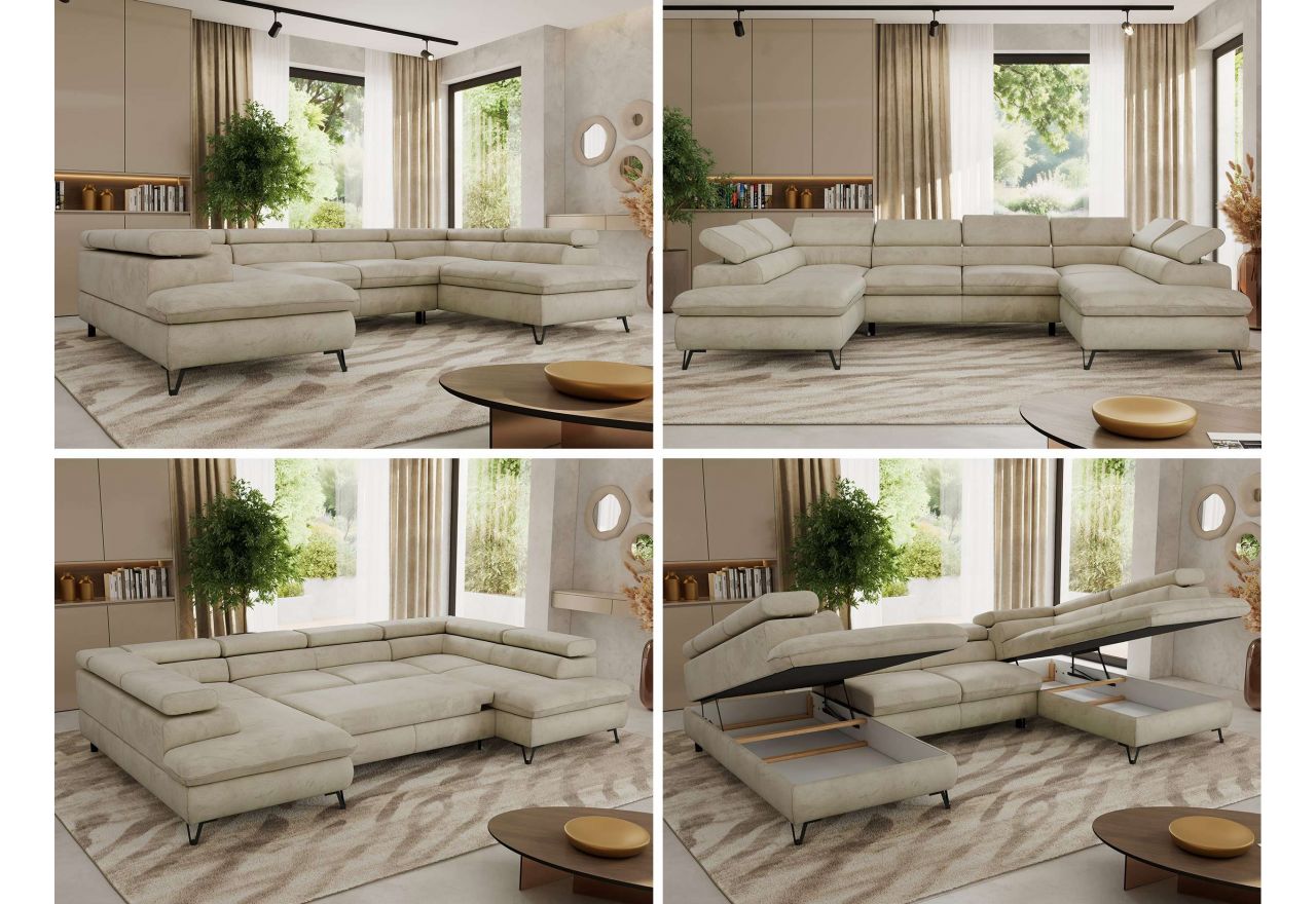 Narożnik PABLO U - uniwersalny - beżowy, welwet - topper T25