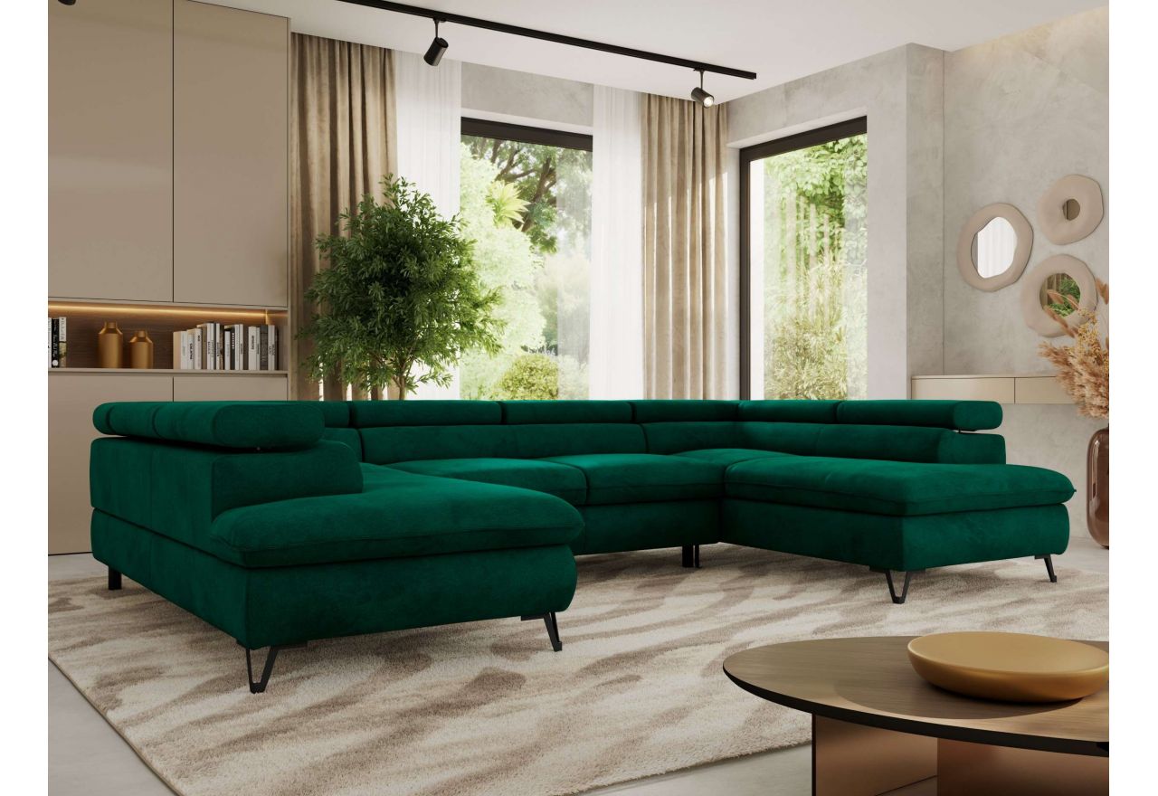 Narożnik PABLO U - uniwersalny - ciemnozielony, welwet - topper T25