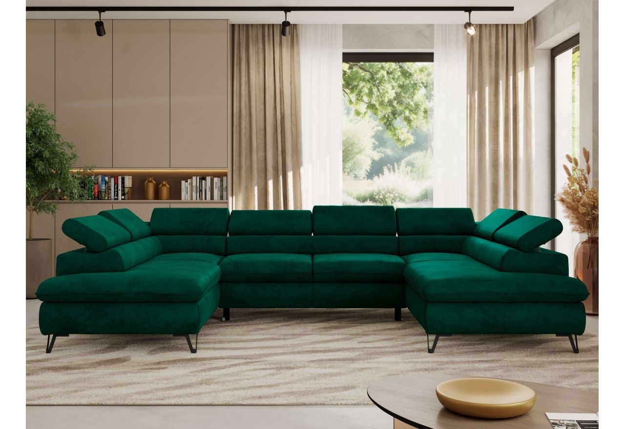 Narożnik PABLO U - uniwersalny - ciemnozielony, welwet - topper T25