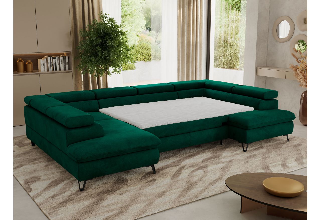 Narożnik PABLO U - uniwersalny - ciemnozielony, welwet - topper T25