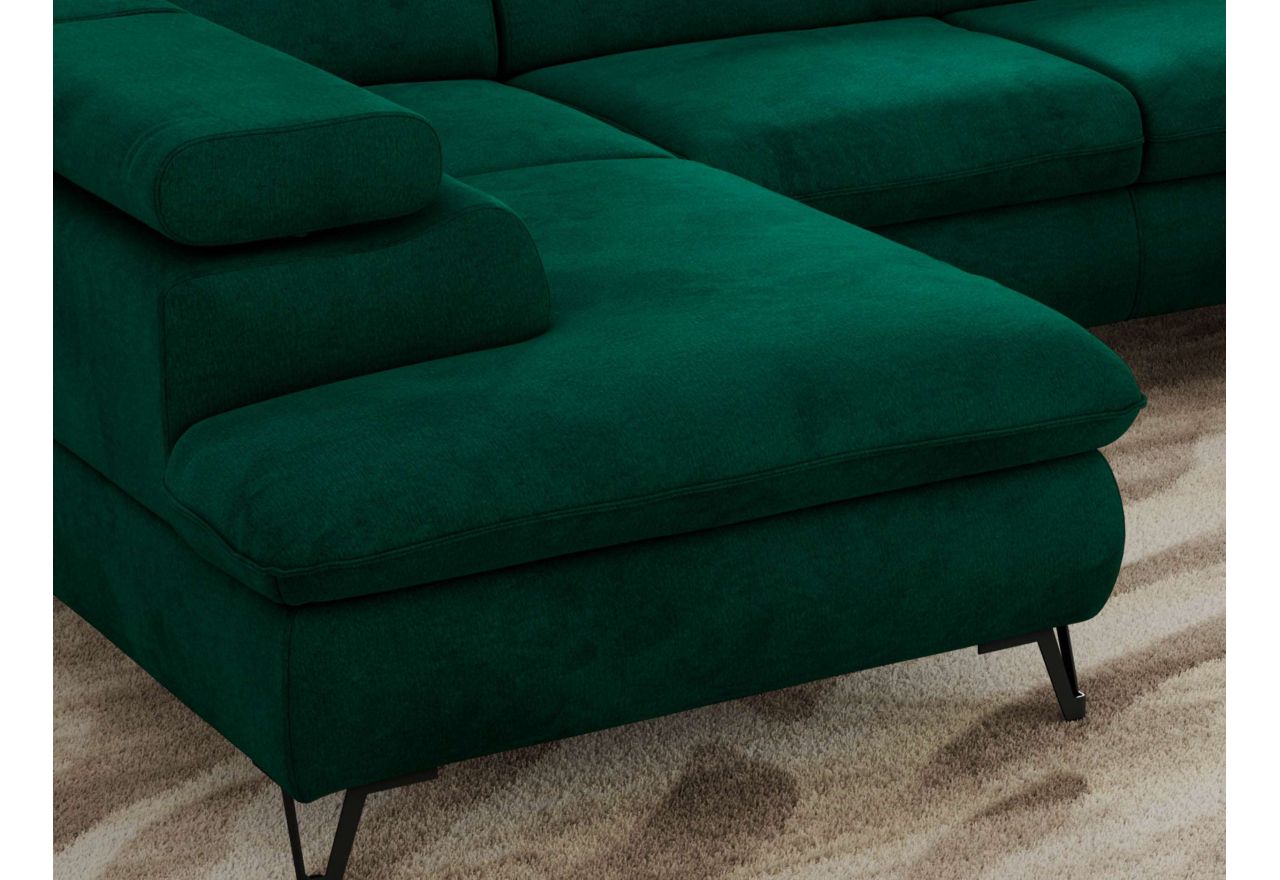 Narożnik PABLO U - uniwersalny - ciemnozielony, welwet - topper T25