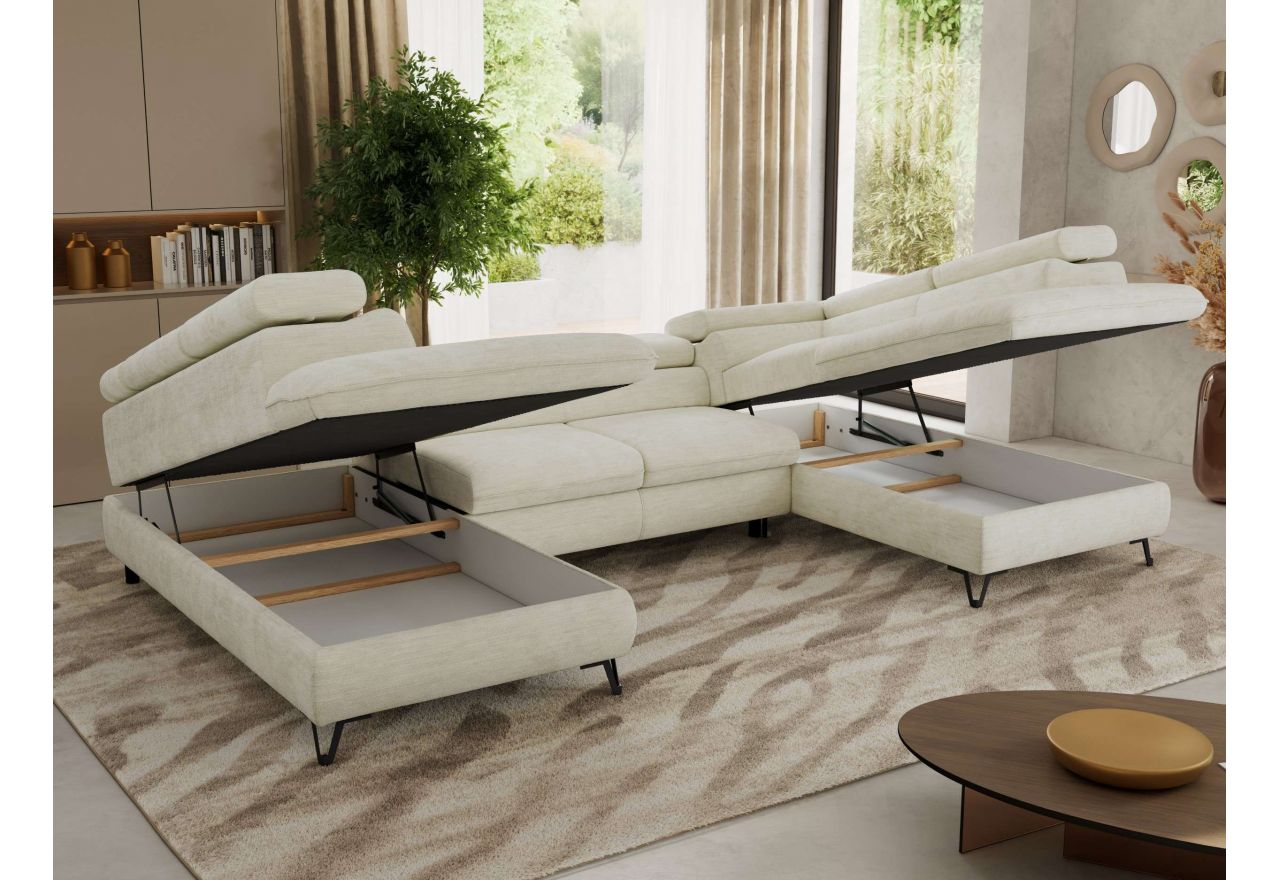 Narożnik PABLO U - uniwersalny - kremowy, szenil gładki - topper T25