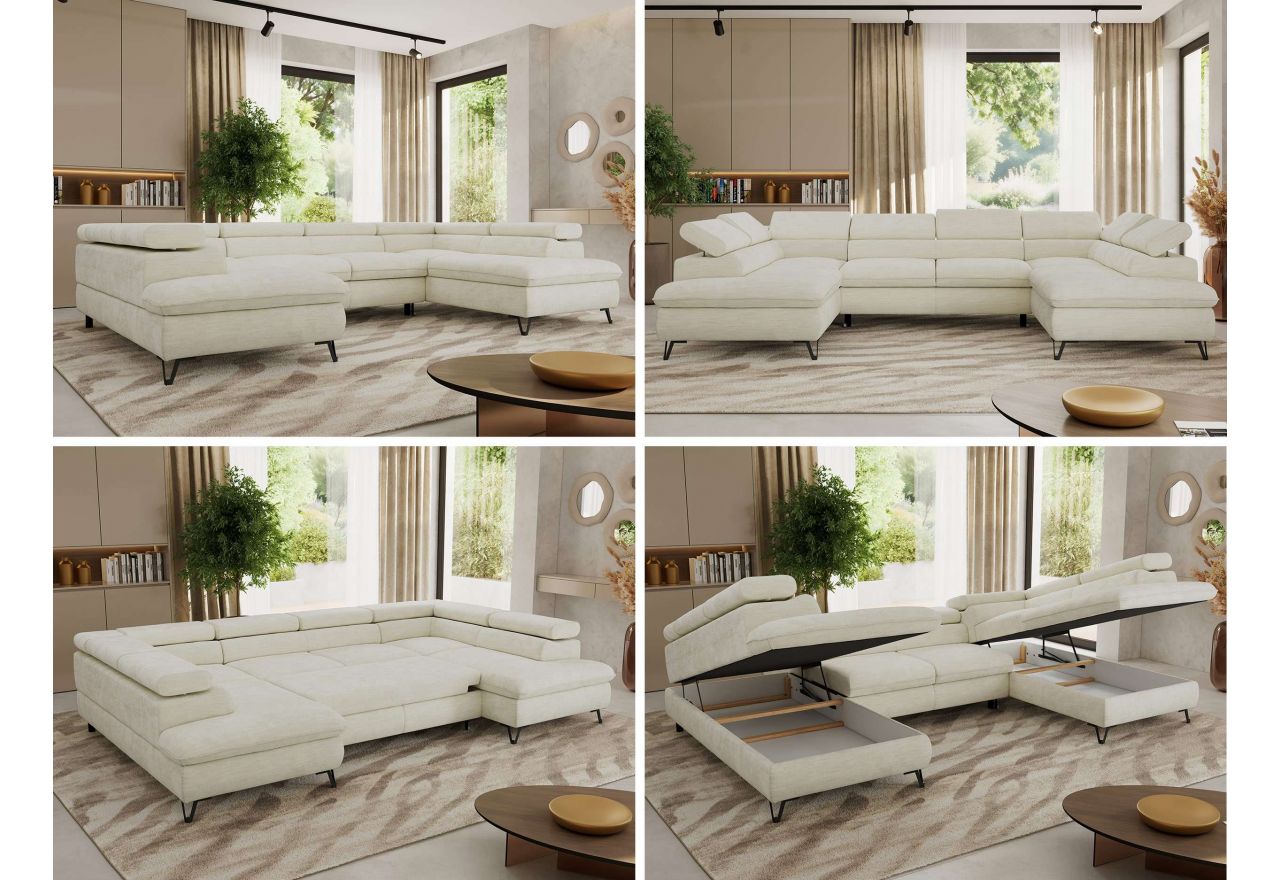 Narożnik PABLO U - uniwersalny - kremowy, szenil gładki - topper T25