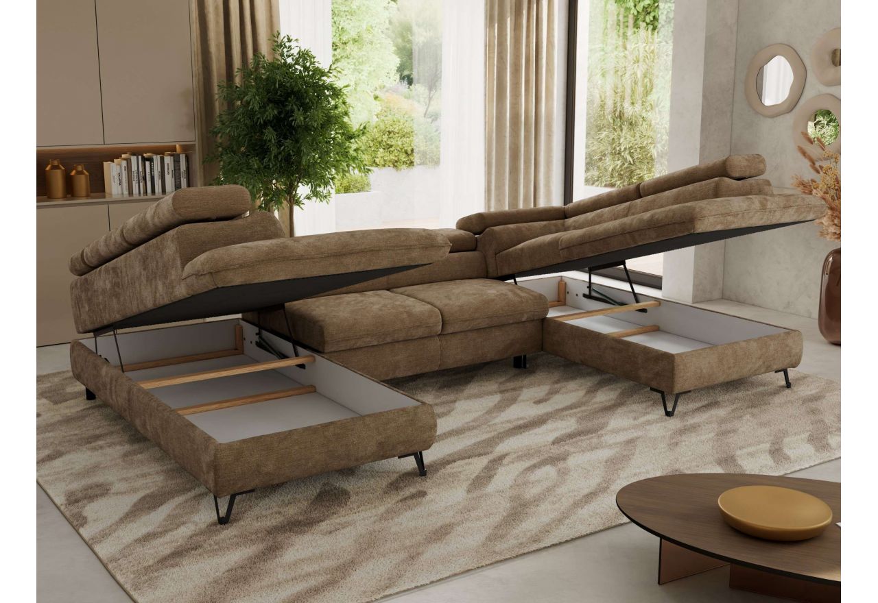 Narożnik PABLO U - uniwersalny - brązowy, szenil gładki - topper T25