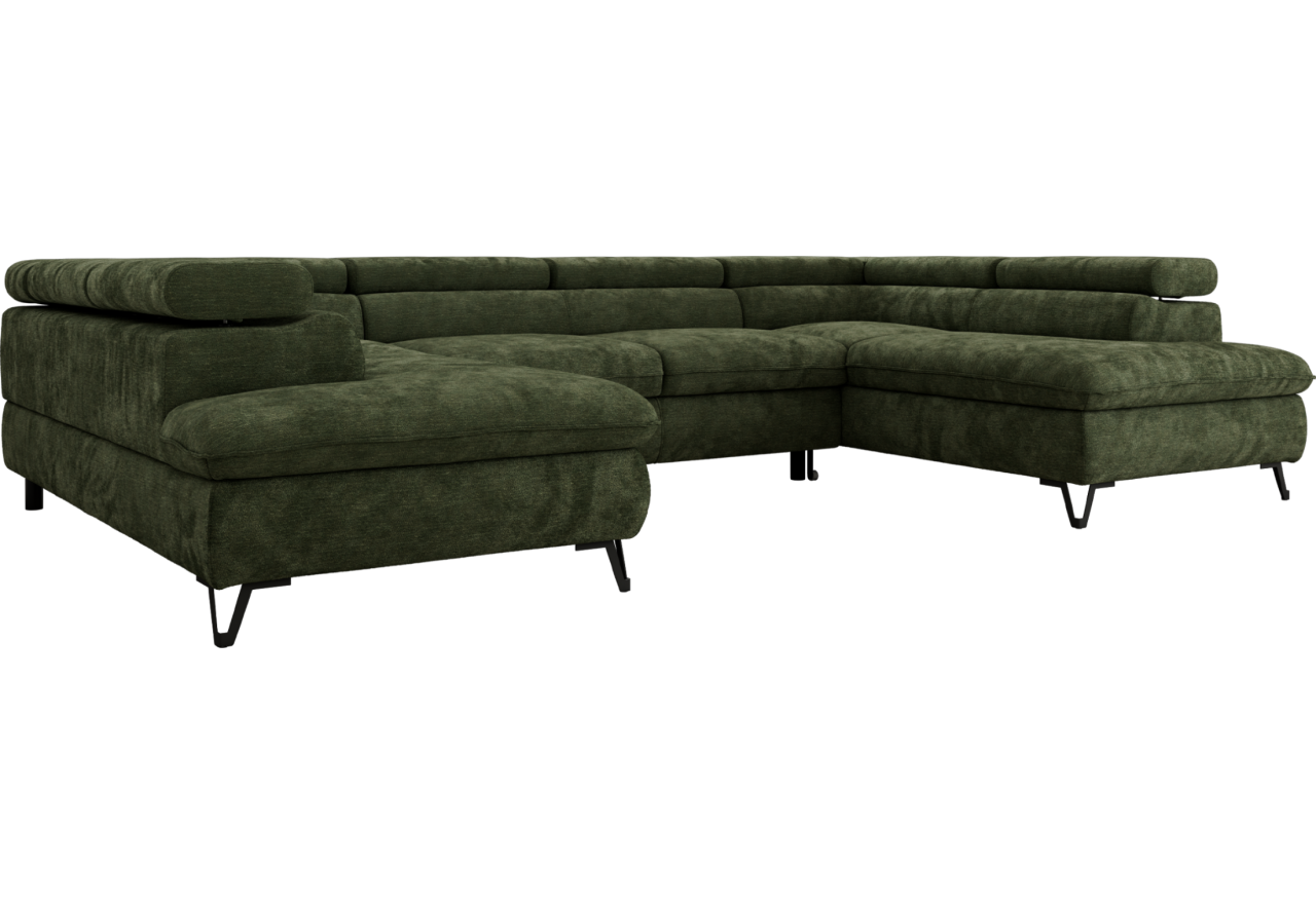 Narożnik PABLO U - uniwersalny - ciemnozielony, szenil gładki - topper T25