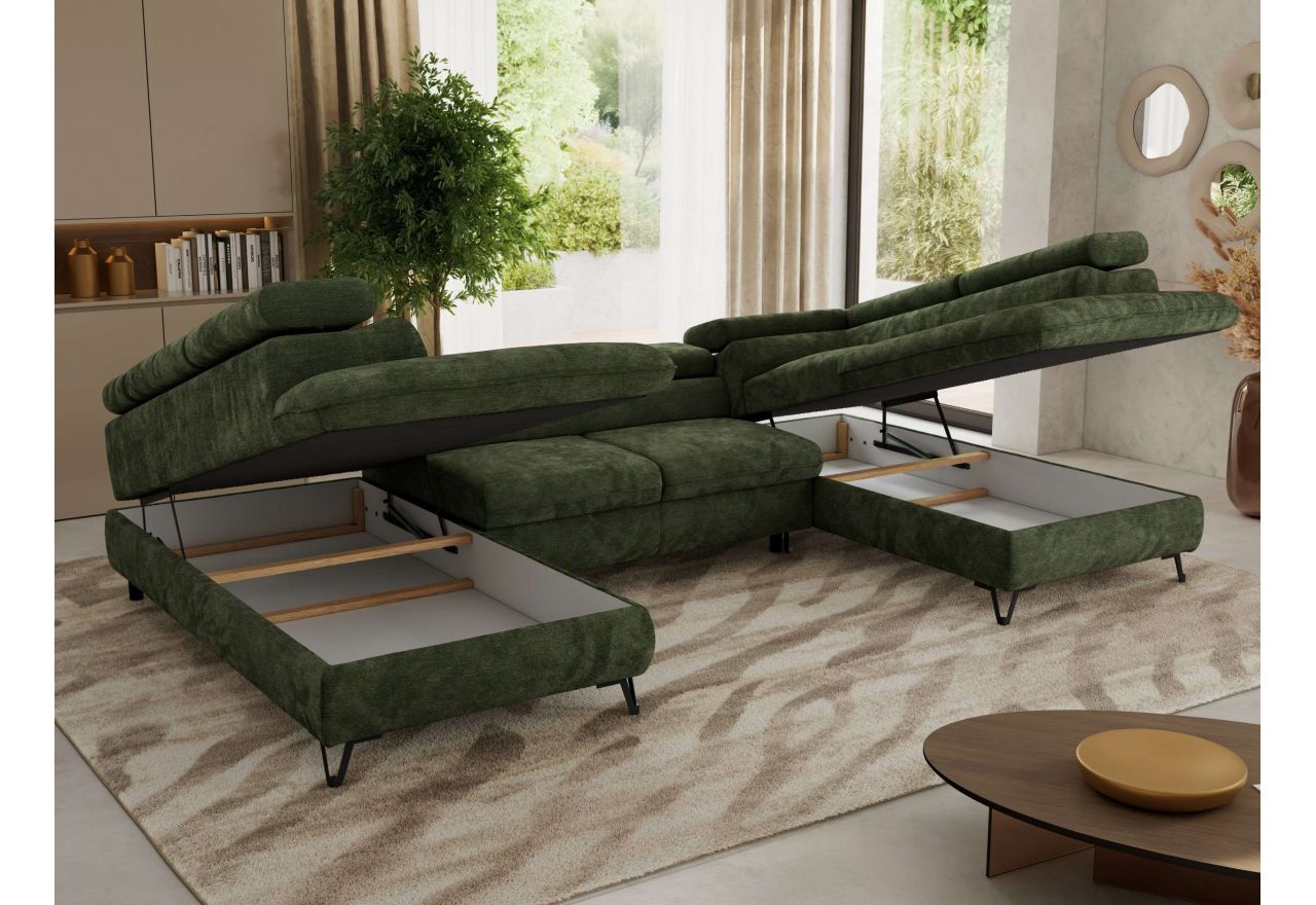 Narożnik PABLO U - uniwersalny - ciemnozielony, szenil gładki - topper T25