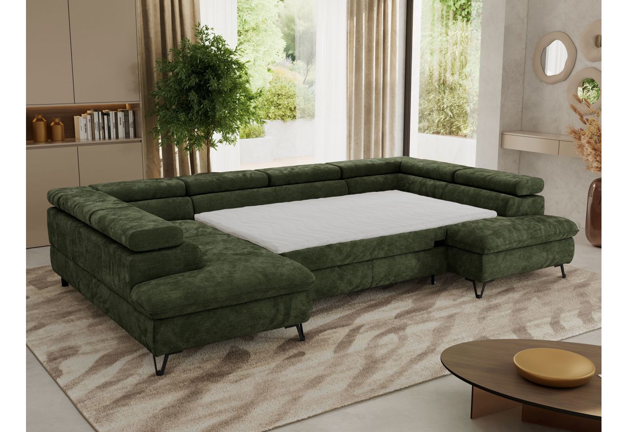 Narożnik PABLO U - uniwersalny - ciemnozielony, szenil gładki - topper T25