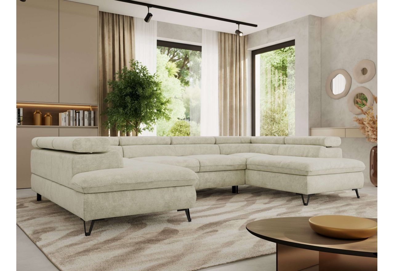 Narożnik PABLO U - uniwersalny - kremowy, szenil grubo tkany - topper T25