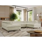 Narożnik PABLO U - uniwersalny - kremowy, szenil grubo tkany - topper T25