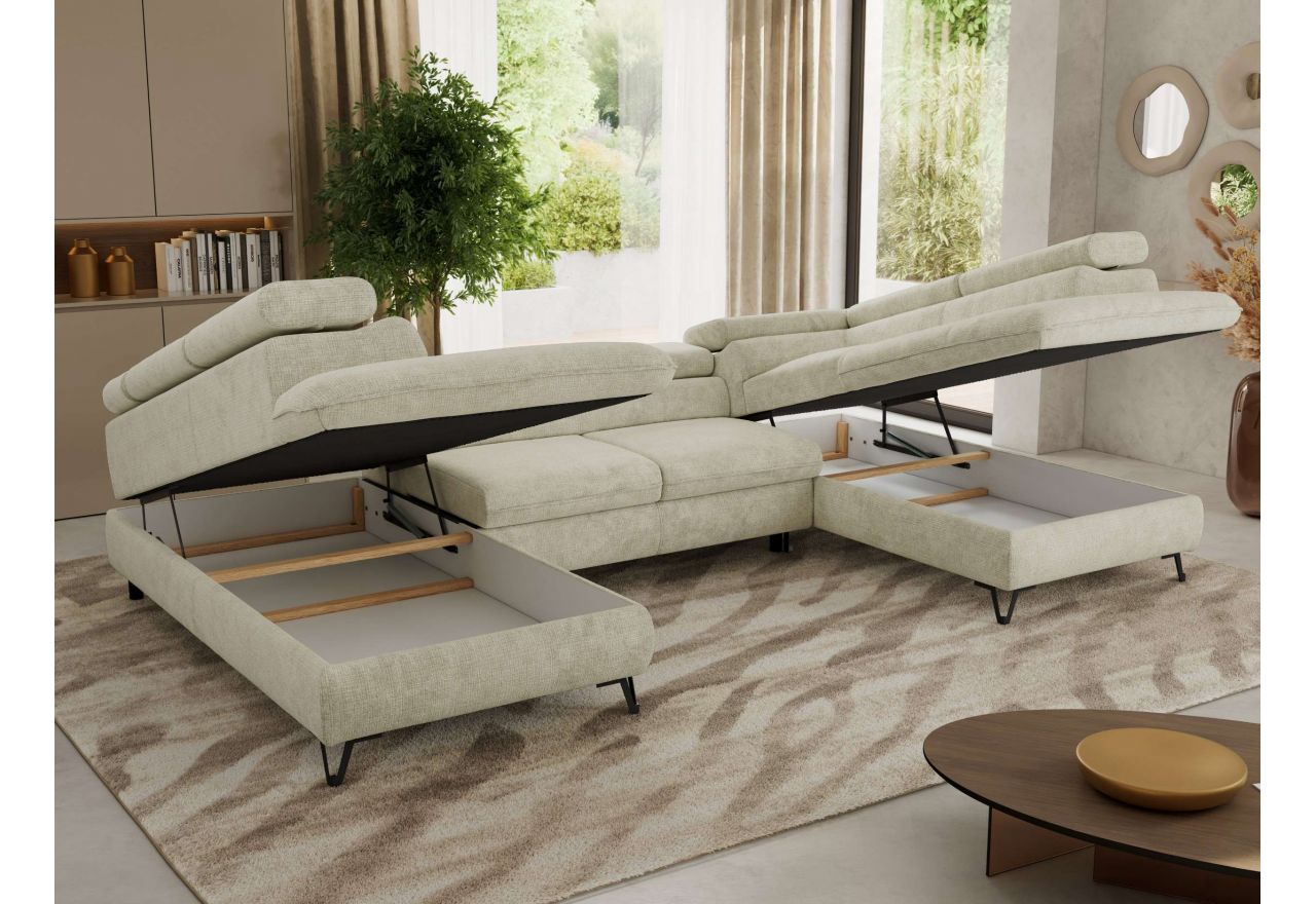 Narożnik PABLO U - uniwersalny - kremowy, szenil grubo tkany - topper T25