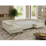 Narożnik PABLO U - uniwersalny - kremowy, szenil grubo tkany - topper T25