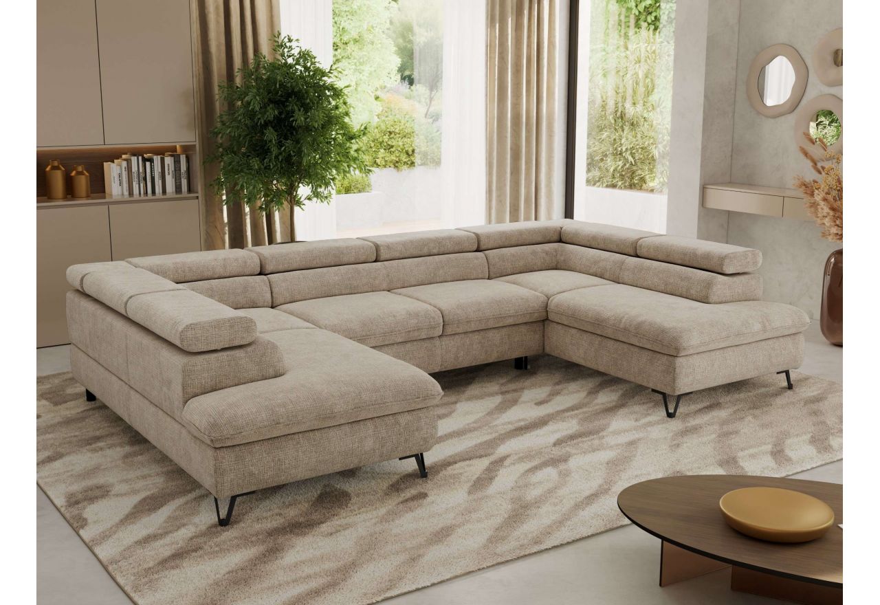 Narożnik PABLO U - uniwersalny - beżowy, szenil grubo tkany - topper T25