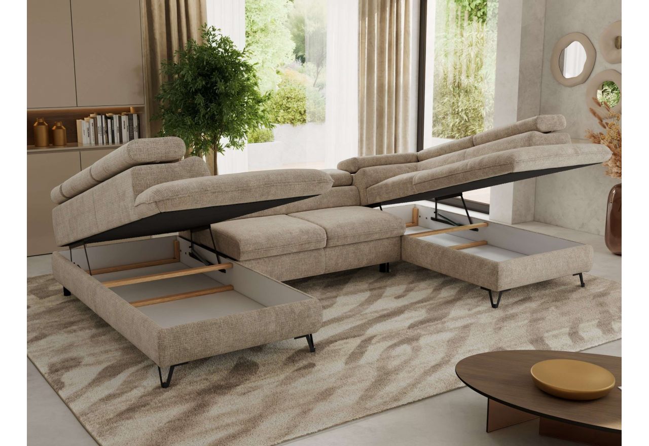 Narożnik PABLO U - uniwersalny - beżowy, szenil grubo tkany - topper T25