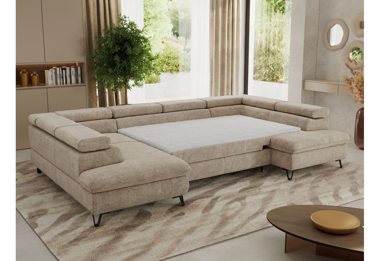 Narożnik PABLO U - uniwersalny - beżowy, szenil grubo tkany - topper T25