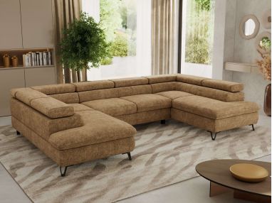 Narożnik PABLO U - uniwersalny - jasnobrązowy, szenil grubo tkany - topper T25