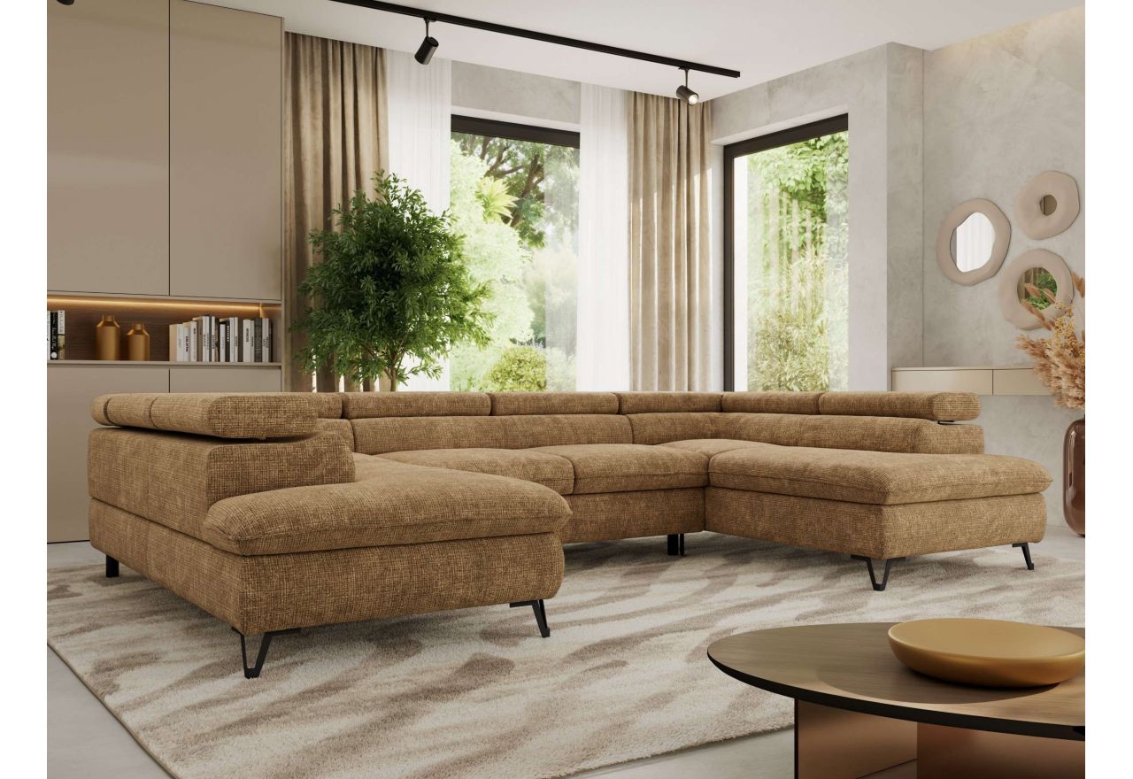 Narożnik PABLO U - uniwersalny - jasnobrązowy, szenil grubo tkany - topper T25