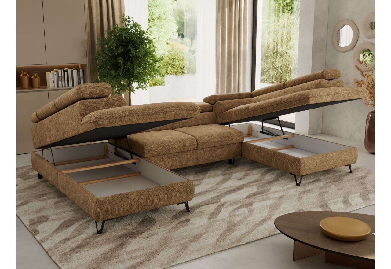 Narożnik PABLO U - uniwersalny - jasnobrązowy, szenil grubo tkany - topper T25