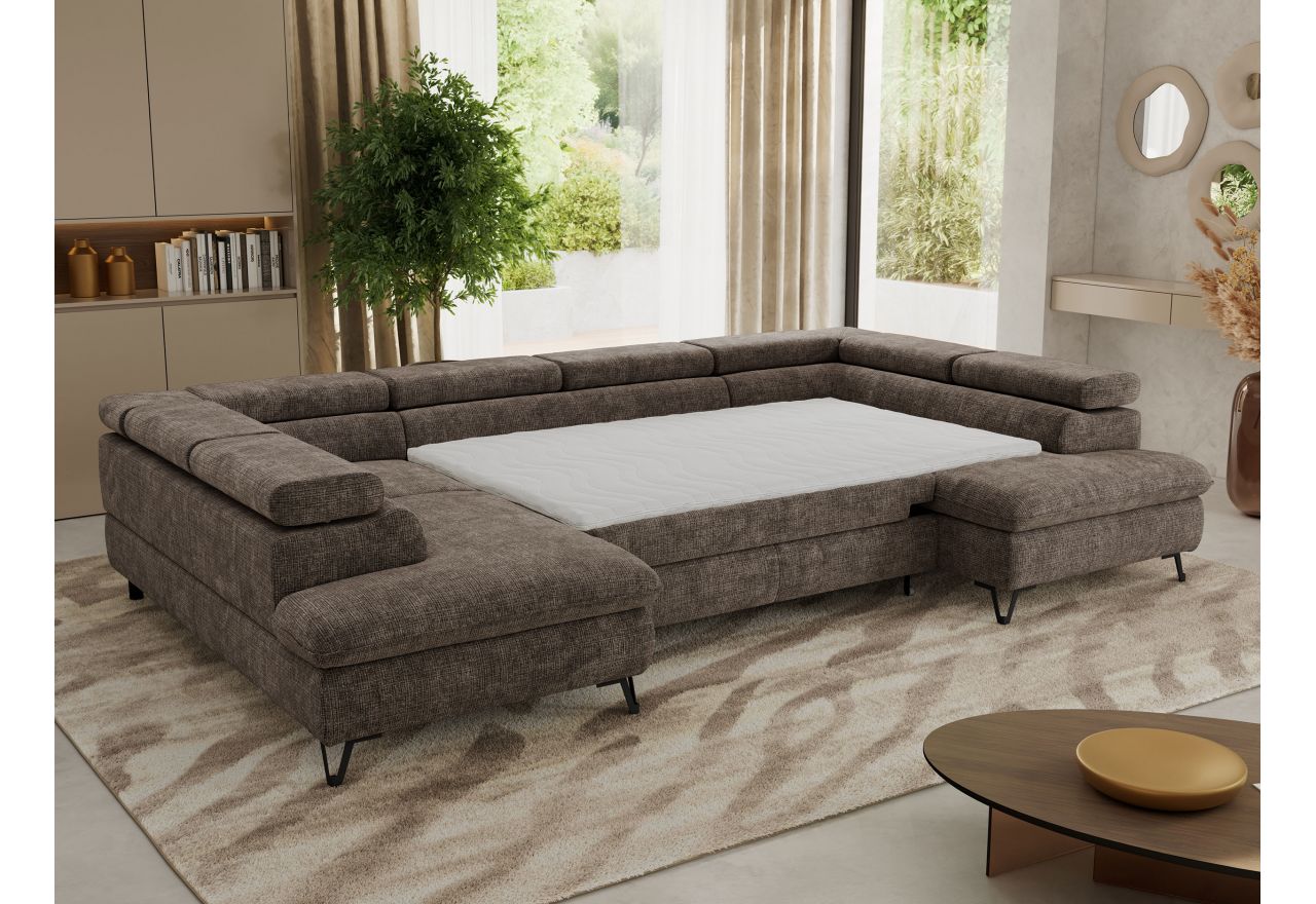 Narożnik PABLO U - uniwersalny - brązowy, szenil grubo tkany - topper T25