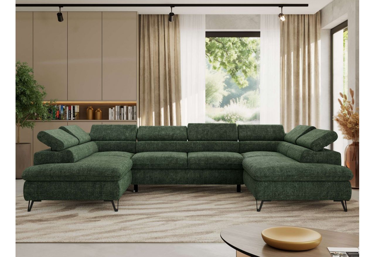 Narożnik PABLO U - uniwersalny - ciemnozielony, szenil grubo tkany - topper T25