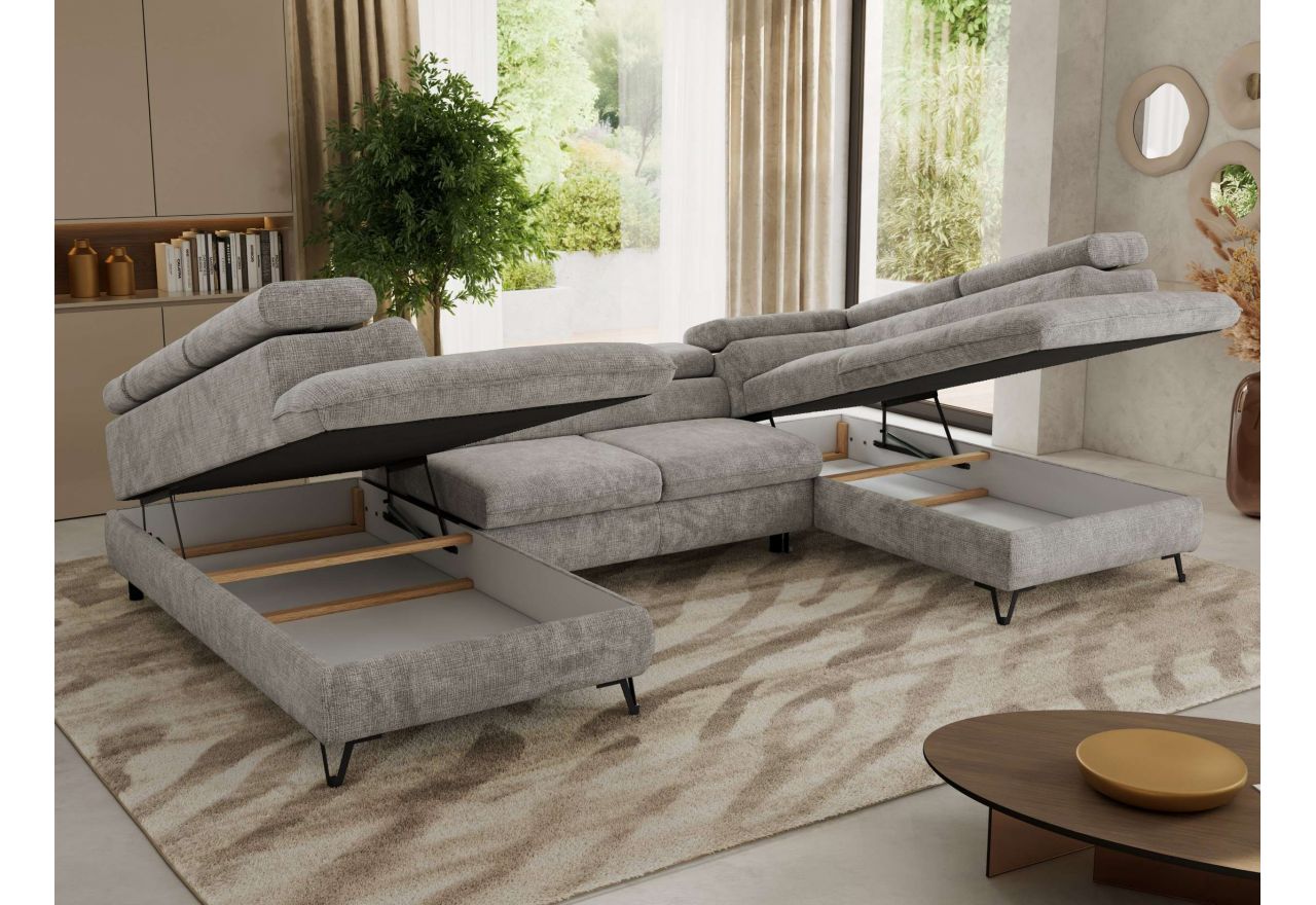 Narożnik PABLO U - uniwersalny - jasnoszary, szenil grubo tkany - topper T25