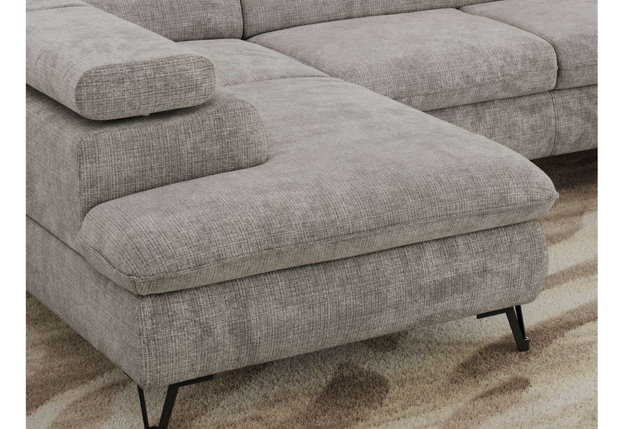 Narożnik PABLO U - uniwersalny - jasnoszary, szenil grubo tkany - topper T25