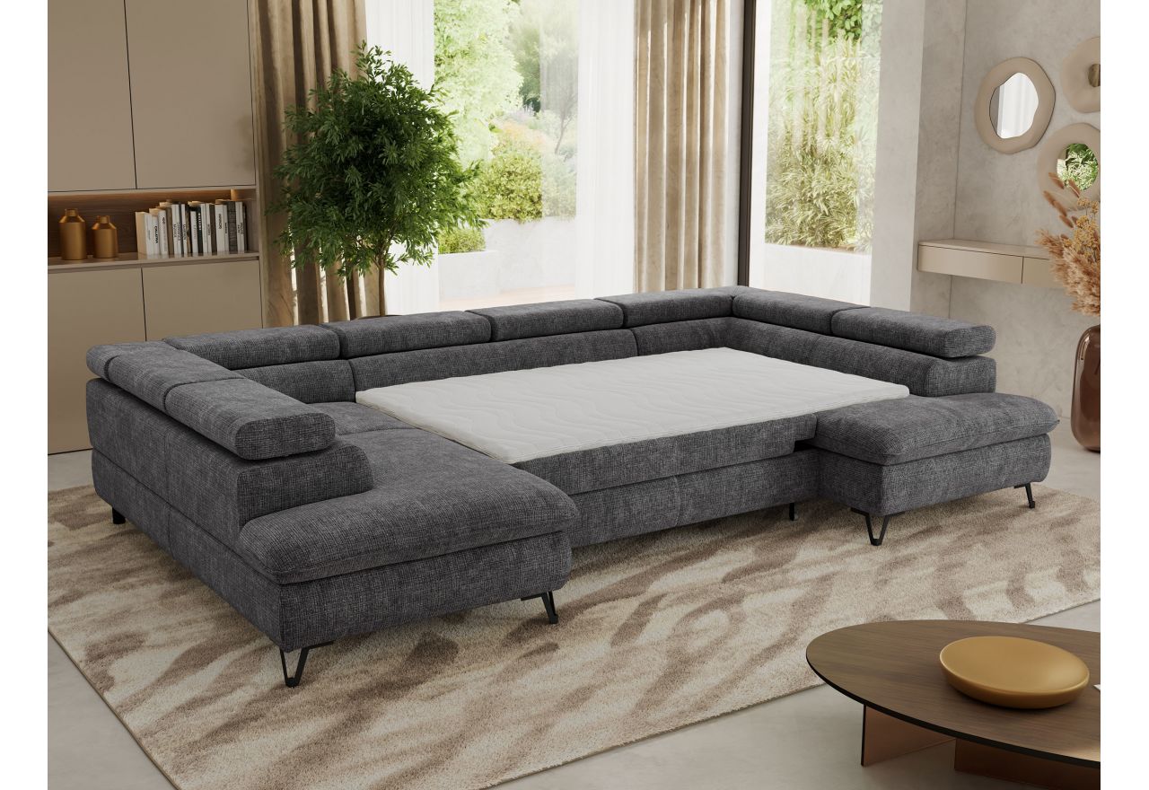 Narożnik PABLO U - uniwersalny - ciemnoszary, szenil grubo tkany - topper T25