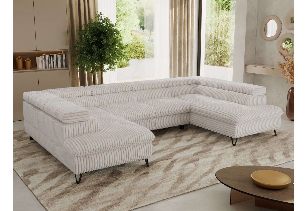 Narożnik PABLO U - uniwersalny - beżowy, sztruks - topper T25