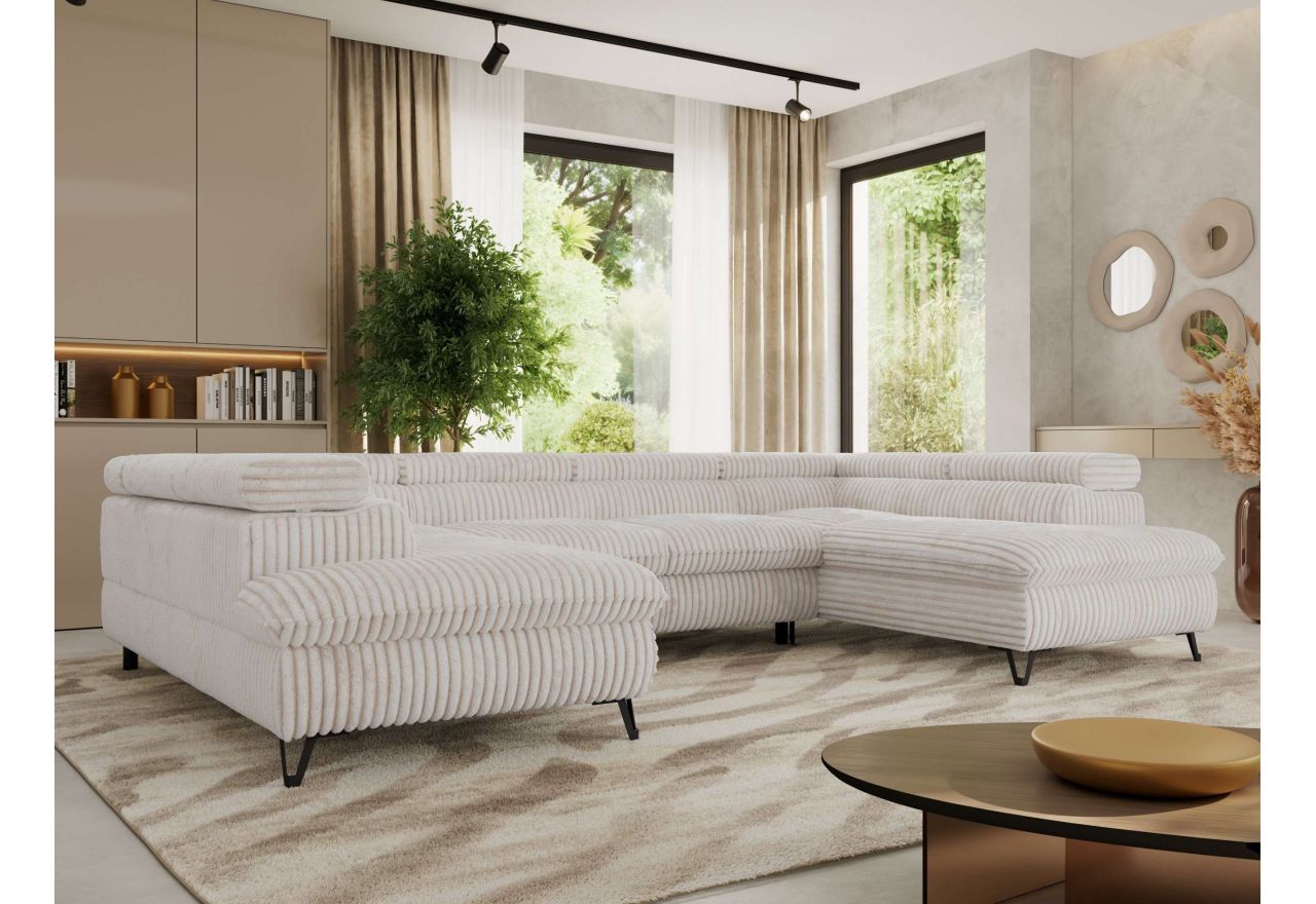 Narożnik PABLO U - uniwersalny - beżowy, sztruks - topper T25