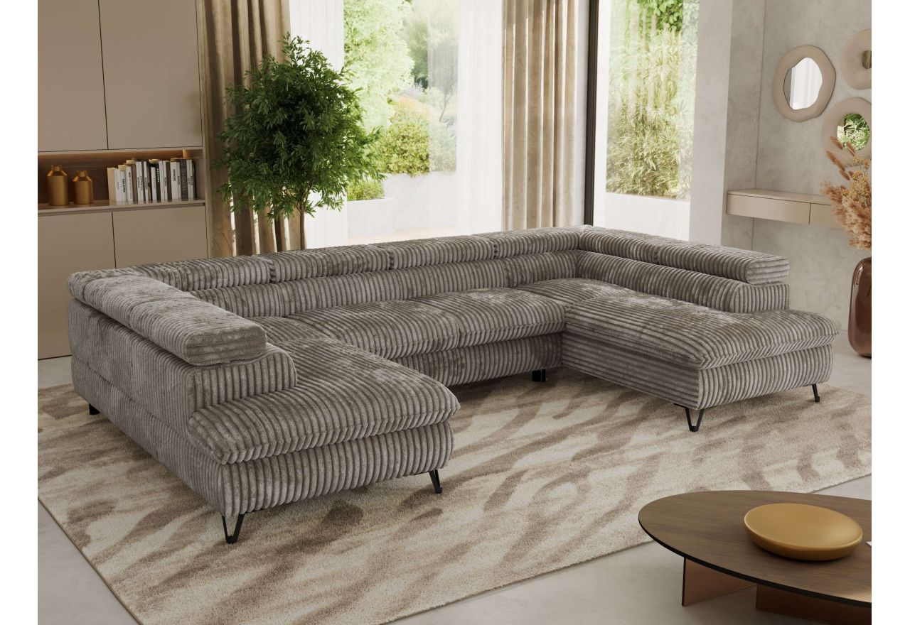 Narożnik PABLO U - uniwersalny - jasnobrązowy, sztruks - topper T25