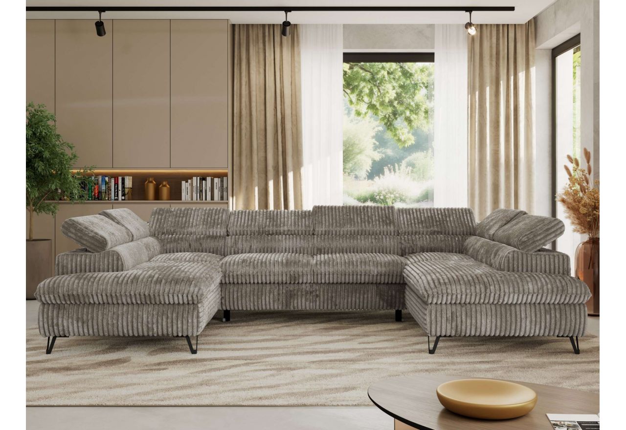 Narożnik PABLO U - uniwersalny - jasnobrązowy, sztruks - topper T25