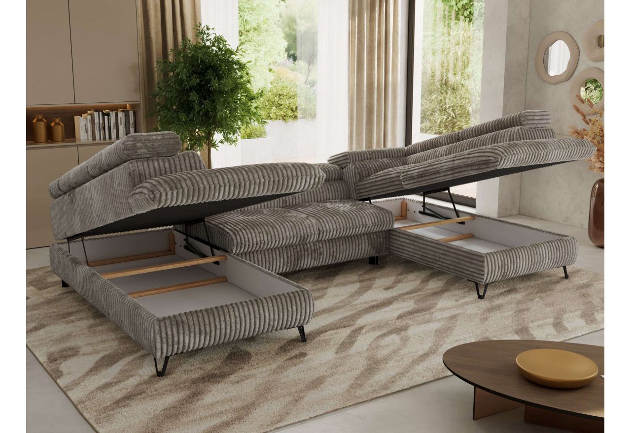 Narożnik PABLO U - uniwersalny - jasnobrązowy, sztruks - topper T25