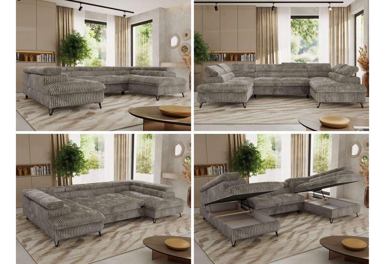 Narożnik PABLO U - uniwersalny - jasnobrązowy, sztruks - topper T25