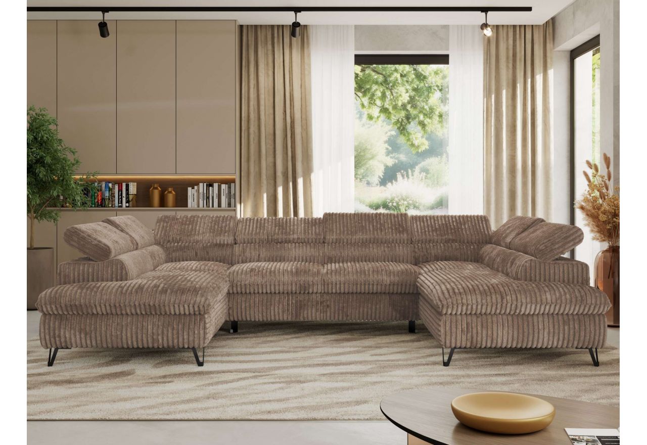 Narożnik PABLO U - uniwersalny - brązowy, sztruks - topper T25