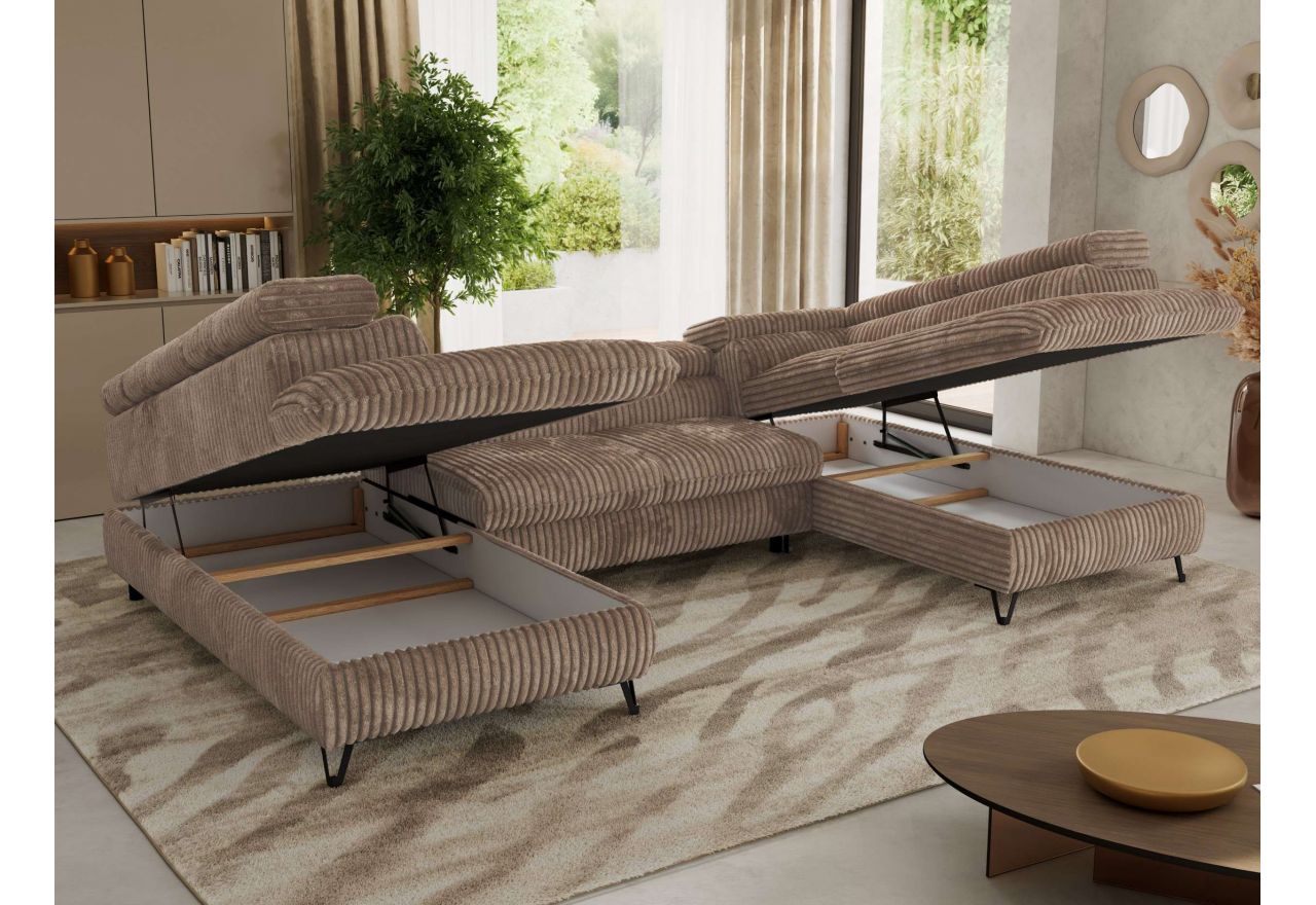 Narożnik PABLO U - uniwersalny - brązowy, sztruks - topper T25