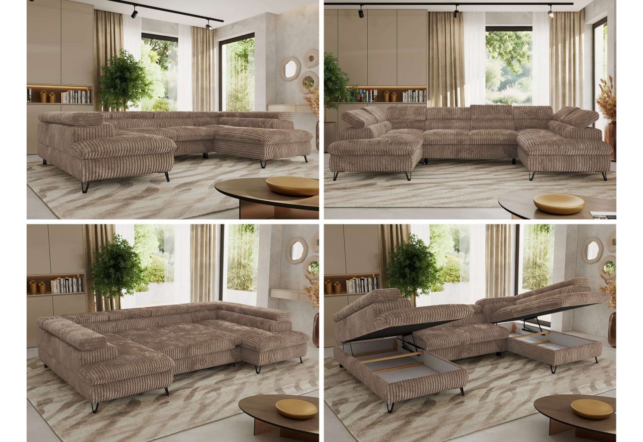 Narożnik PABLO U - uniwersalny - brązowy, sztruks - topper T25