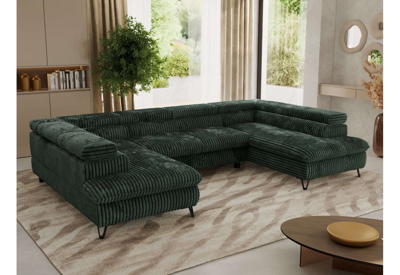 Narożnik PABLO U - uniwersalny - ciemnozielony, sztruks - topper T25