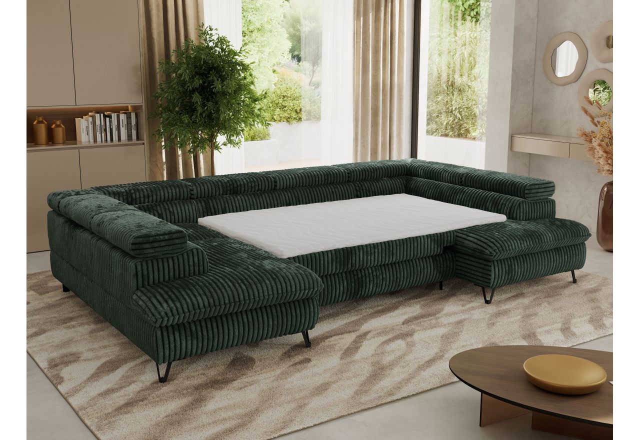 Narożnik PABLO U - uniwersalny - ciemnozielony, sztruks - topper T25