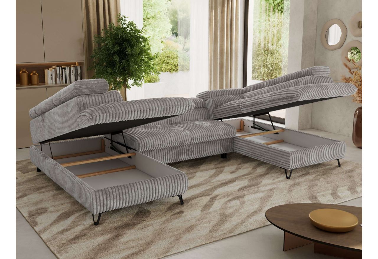 Narożnik PABLO U - uniwersalny - jasnoszary, sztruks - topper T25