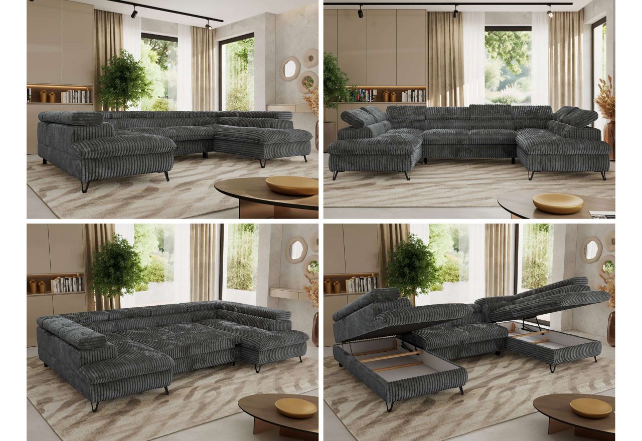 Narożnik PABLO U - uniwersalny - ciemnoszary, sztruks - topper T25