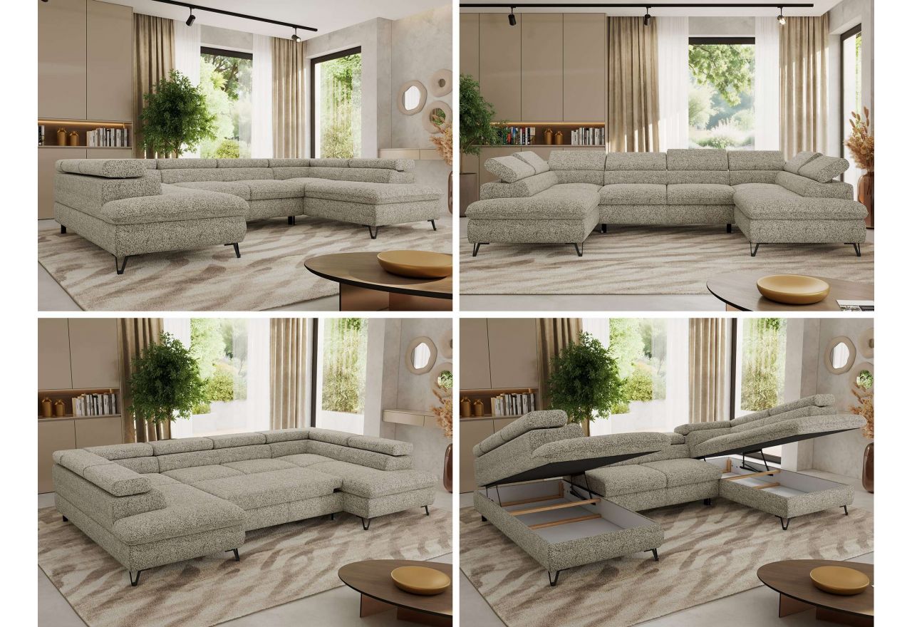 Narożnik PABLO U - uniwersalny - beżowy, struktura - topper T25