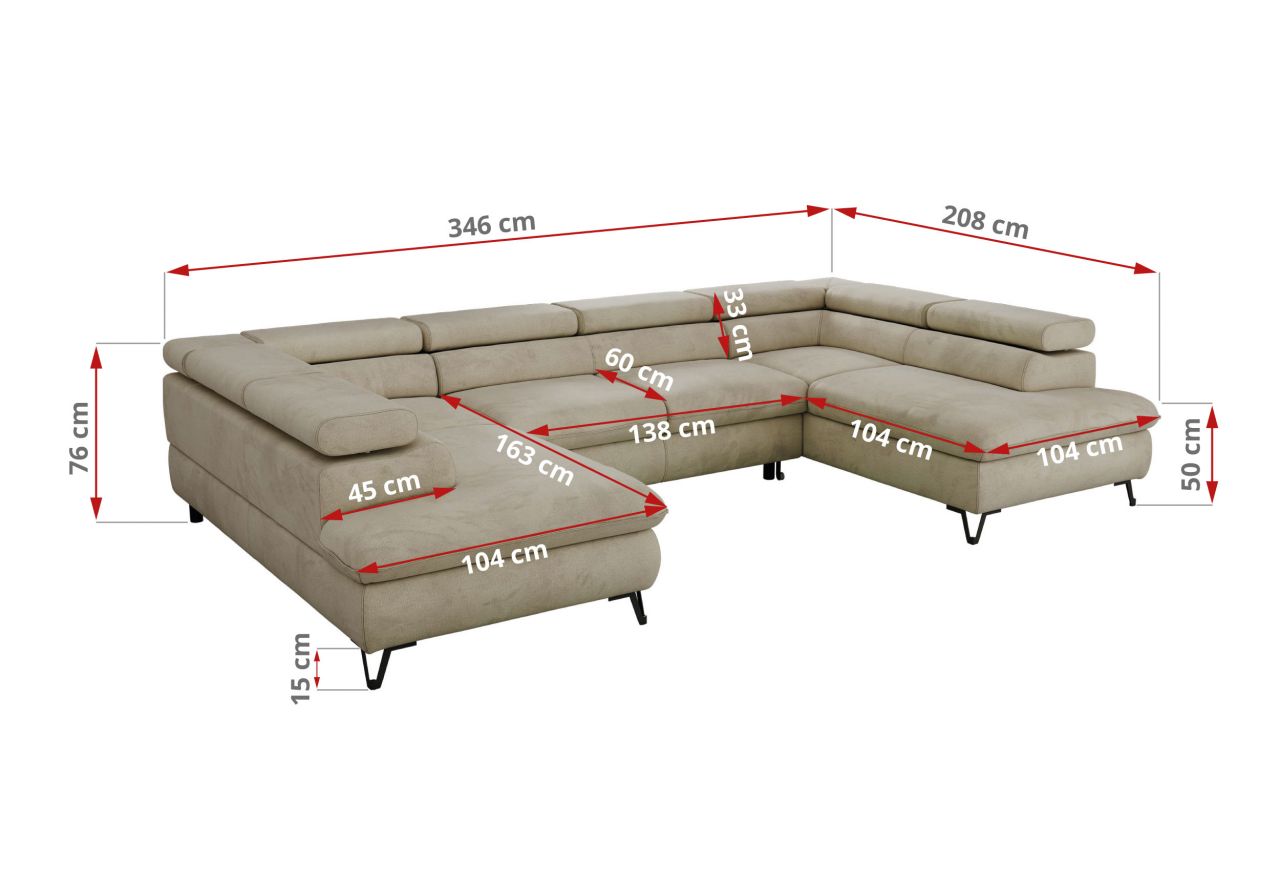 Narożnik PABLO U - uniwersalny - beżowy, welwet - topper Visco