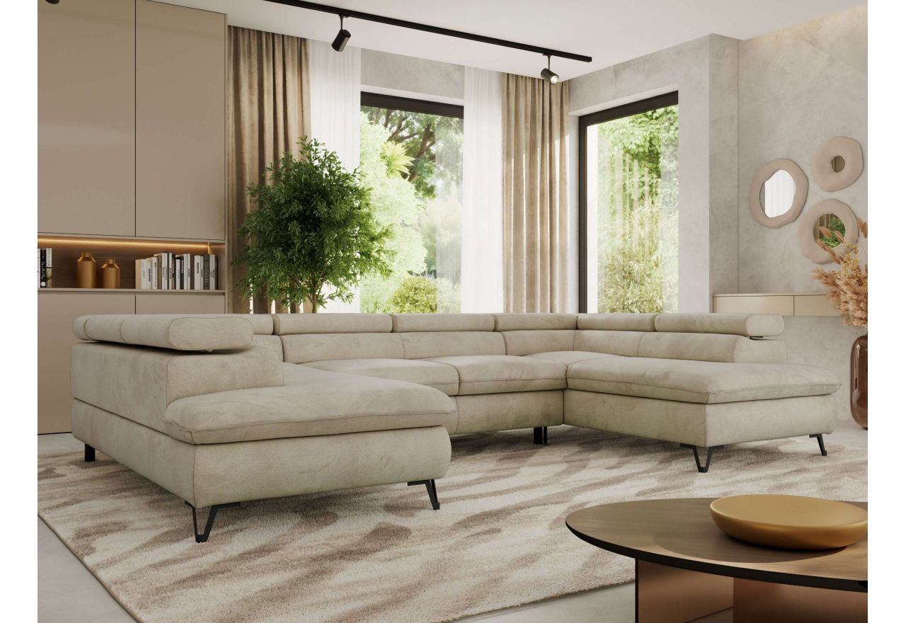 Narożnik PABLO U - uniwersalny - beżowy, welwet - topper Visco