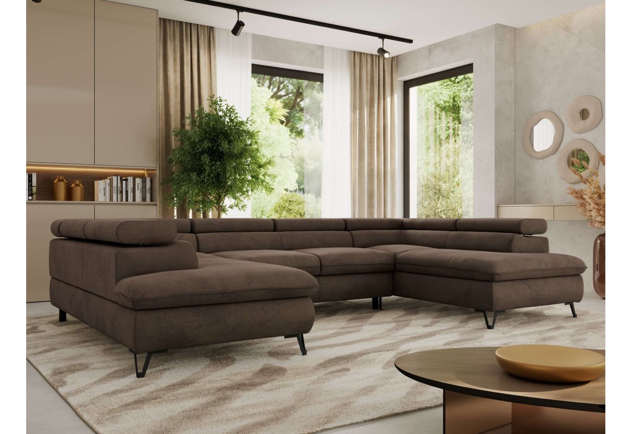 Narożnik PABLO U - uniwersalny - brązowy, welwet - topper Visco