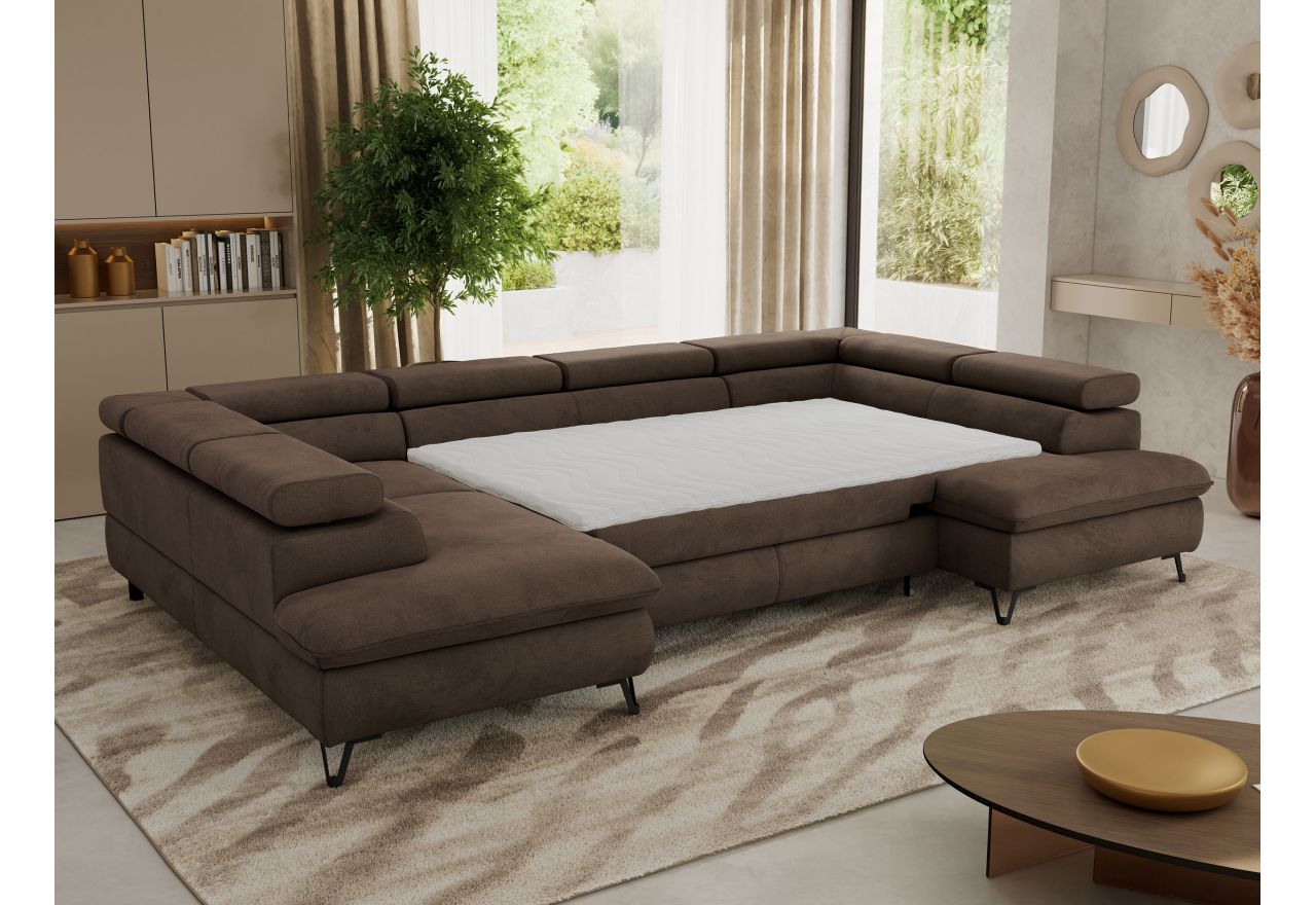 Narożnik PABLO U - uniwersalny - brązowy, welwet - topper Visco