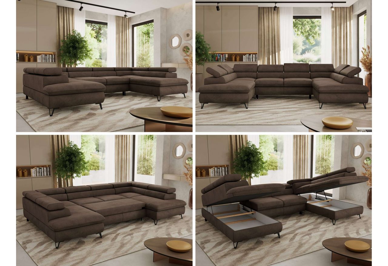 Narożnik PABLO U - uniwersalny - brązowy, welwet - topper Visco