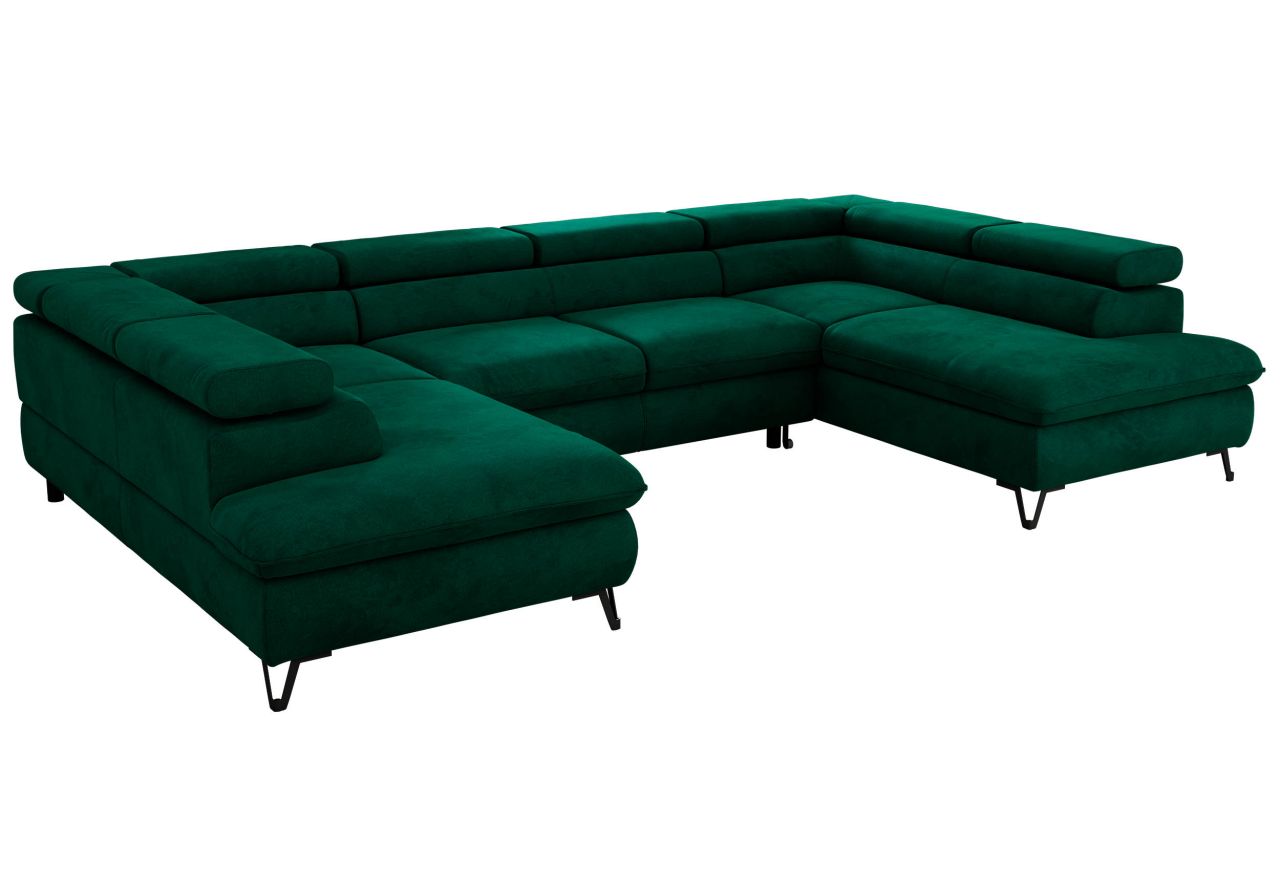 Narożnik PABLO U - uniwersalny - ciemnozielony, welwet - topper Visco