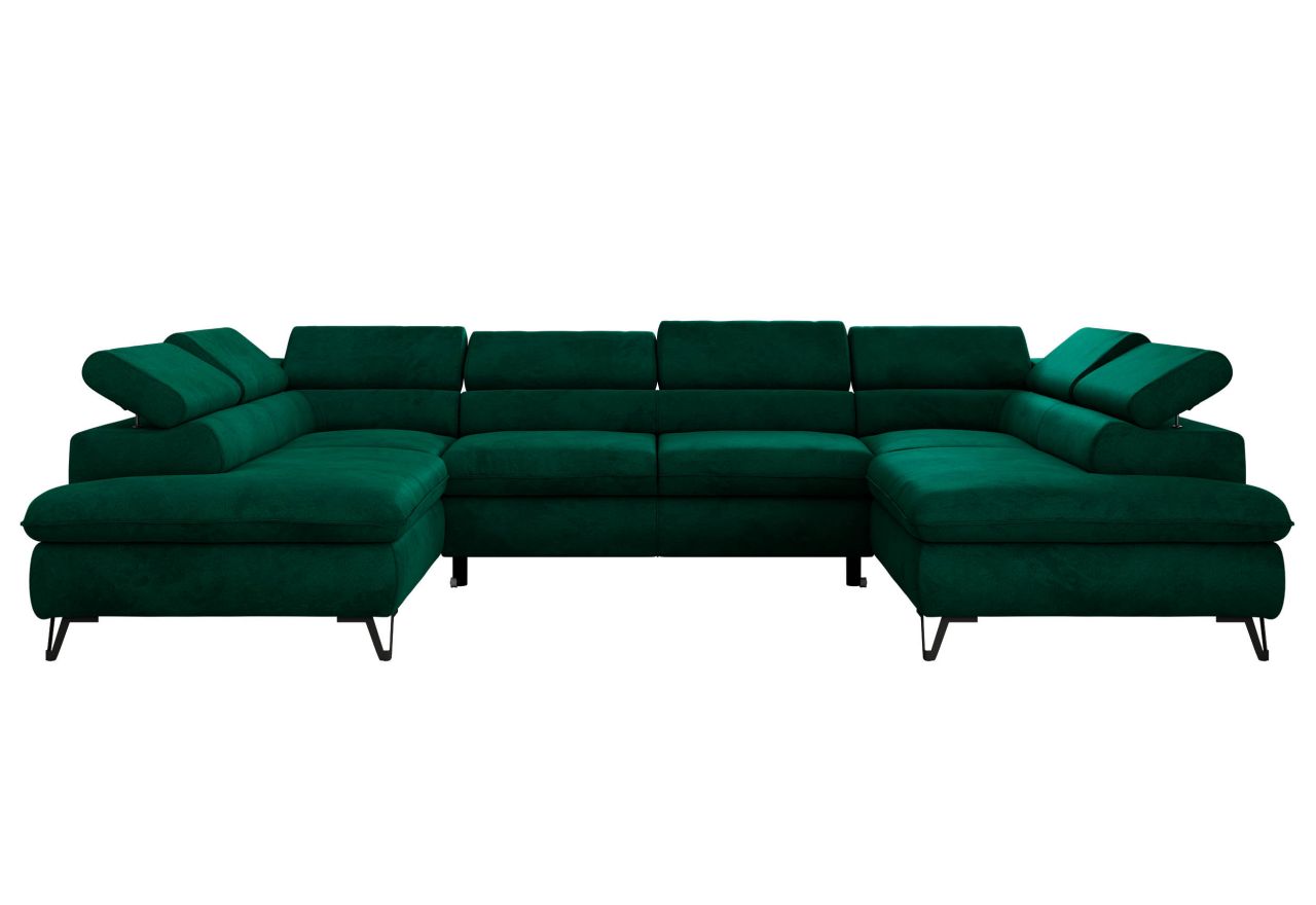 Narożnik PABLO U - uniwersalny - ciemnozielony, welwet - topper Visco