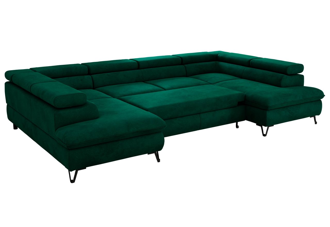Narożnik PABLO U - uniwersalny - ciemnozielony, welwet - topper Visco